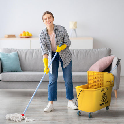 20 Litre Mop Bucket with Side Press Wringer and Wheels for Floor Cleaning - Yellow