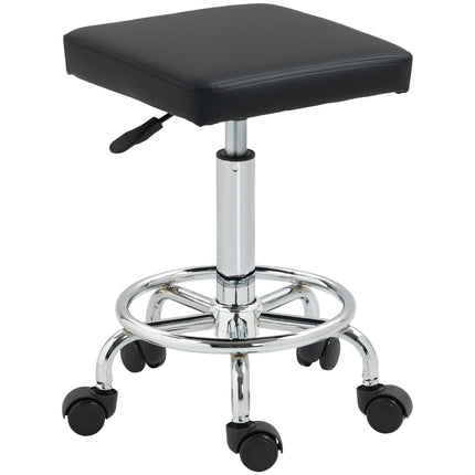 Faux Leather Padded Salon Stool - Black