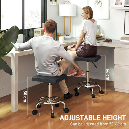 Faux Leather Padded Salon Stool - Black