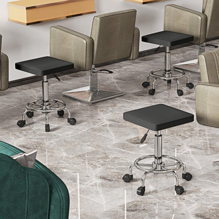 Faux Leather Padded Salon Stool - Black
