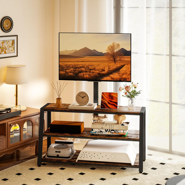 Industrial-Style TV Stand, with 35° Swivel Bracket - Dark Brown
