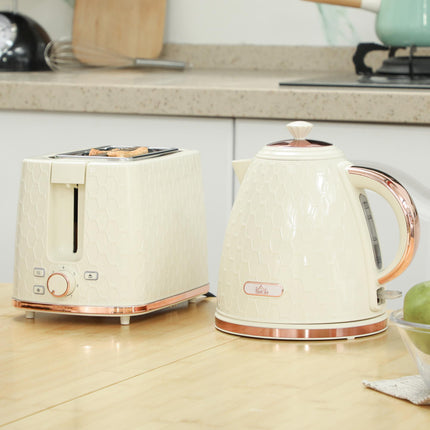 1.7L 3000W Fast Boil Kettle & 2-Slice Toaster Set with Auto Shut Off & Browning Controls - Beige
