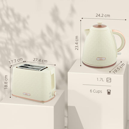 1.7L 3000W Fast Boil Kettle & 2-Slice Toaster Set with Auto Shut Off & Browning Controls - Beige