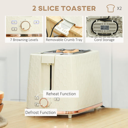 1.7L 3000W Fast Boil Kettle & 2-Slice Toaster Set with Auto Shut Off & Browning Controls - Beige