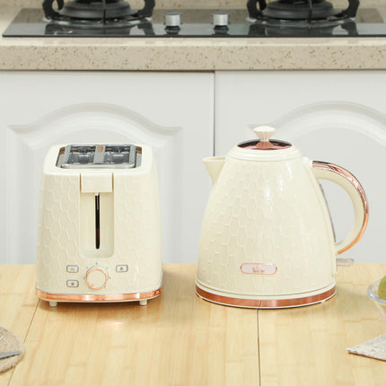 1.7L 3000W Fast Boil Kettle & 2-Slice Toaster Set with Auto Shut Off & Browning Controls - Beige