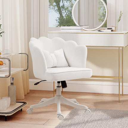 Velvet-Feel Petal Back Office Chair with Lumbar Support - White