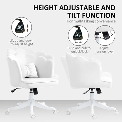 Velvet-Feel Petal Back Office Chair with Lumbar Support - White