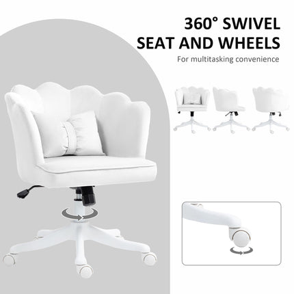 Velvet-Feel Petal Back Office Chair with Lumbar Support - White