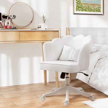 Velvet-Feel Petal Back Office Chair with Lumbar Support - White
