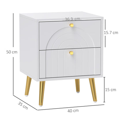 2-Drawer Bedside Table Set of 2 - White