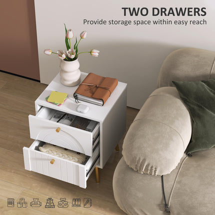 2-Drawer Bedside Table Set of 2 - White