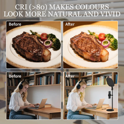 Selfie Light for Video Conference Lighting, Dimmable Desk Lamp with Stand Phone Holder, 5 Colour Modes & 10 Brightness Levels, Memory Function for Home Office, Recording, Video Calls, Black