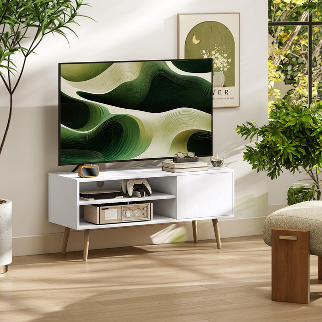 TV Stand up to 55 Inches, TV Unit with Open Shelves and Cable Holes - White