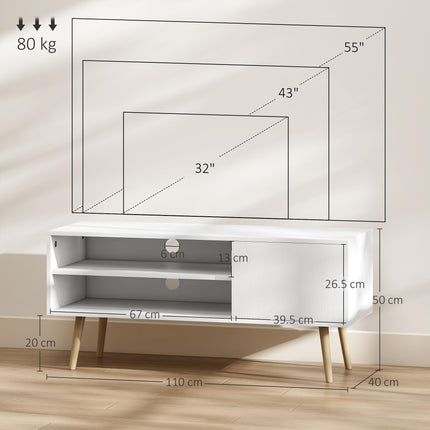 TV Stand up to 55 Inches, TV Unit with Open Shelves and Cable Holes - White
