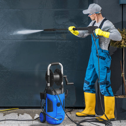 1800W High Pressure Washer with Adjustable Nozzle & Hose Reel - Blue