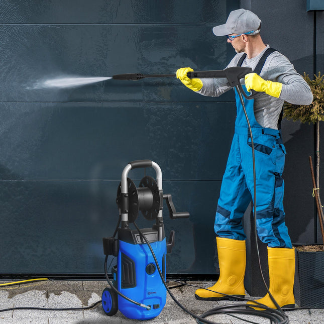 1800W High Pressure Washer with Adjustable Nozzle & Hose Reel - Blue