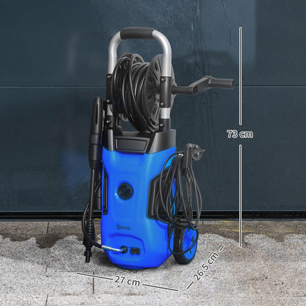 1800W High Pressure Washer with Adjustable Nozzle & Hose Reel - Blue