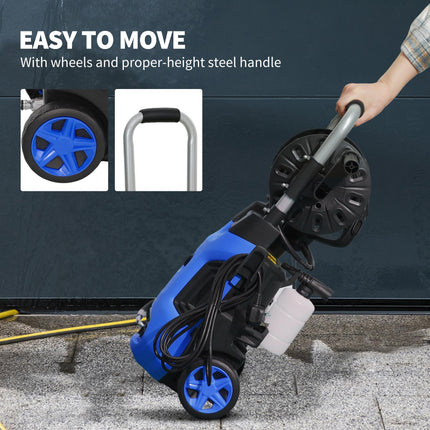 1800W High Pressure Washer with Adjustable Nozzle & Hose Reel - Blue