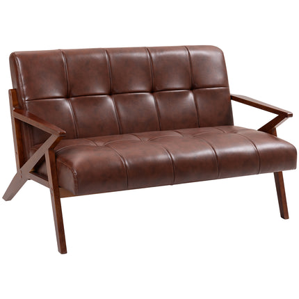 Compact 2 Seater Sofa, Vintage Tufted Loveseat Sofa with Solid Wood Legs, PU Lea