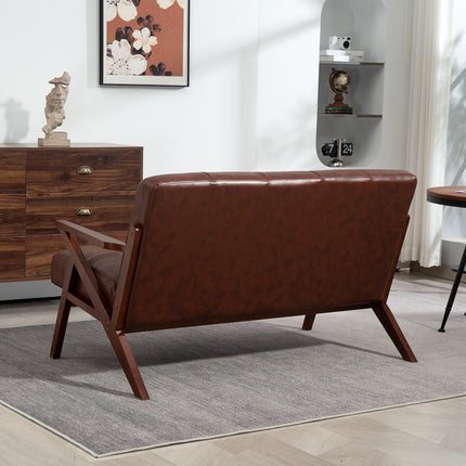Compact 2 Seater Sofa, Vintage Tufted Loveseat Sofa with Solid Wood Legs, PU Lea