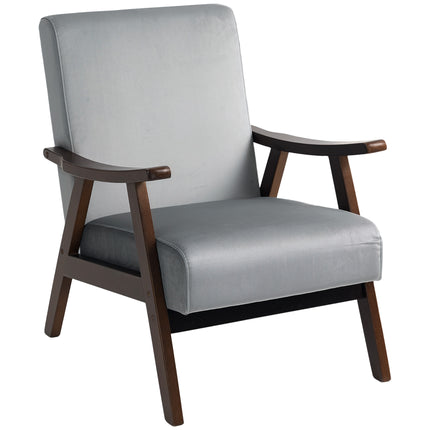 Nordic Accent Chair, Upholstered Velvet Armchair with Solid Wood Frame and Soft