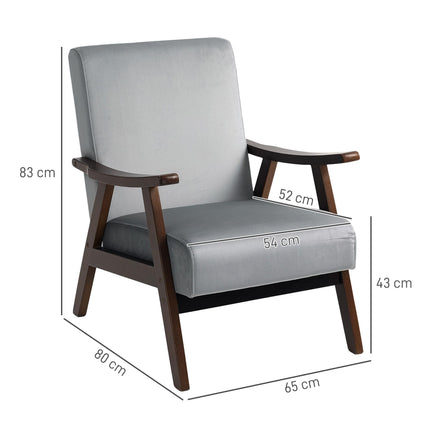 Nordic Accent Chair, Upholstered Velvet Armchair with Solid Wood Frame and Soft
