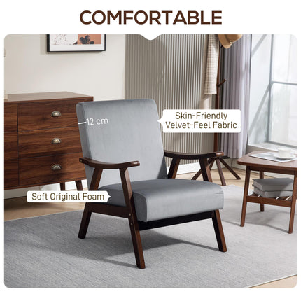 Nordic Accent Chair, Upholstered Velvet Armchair with Solid Wood Frame and Soft