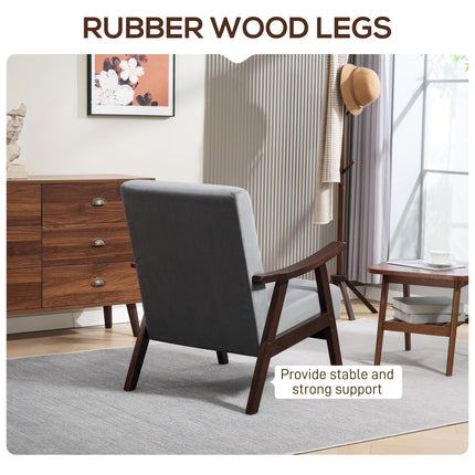 Nordic Accent Chair, Upholstered Velvet Armchair with Solid Wood Frame and Soft