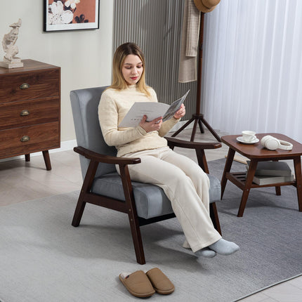 Nordic Accent Chair, Upholstered Velvet Armchair with Solid Wood Frame and Soft