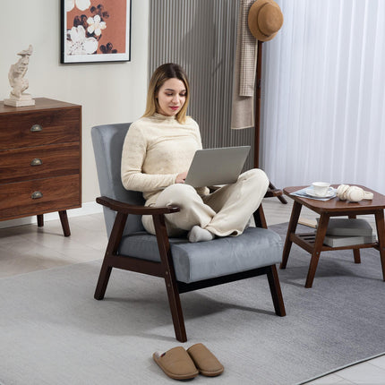 Nordic Accent Chair, Upholstered Velvet Armchair with Solid Wood Frame and Soft