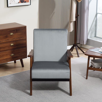Nordic Accent Chair, Upholstered Velvet Armchair with Solid Wood Frame and Soft
