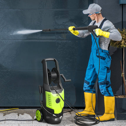 2200W High Pressure Electric Washer 170 Bar 420L/h with Adjustable Nozzle, 6M Hose & Hose Reel for Home Patio Car Driveway - Green Black