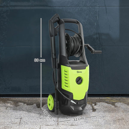2200W High Pressure Electric Washer 170 Bar 420L/h with Adjustable Nozzle, 6M Hose & Hose Reel for Home Patio Car Driveway - Green Black