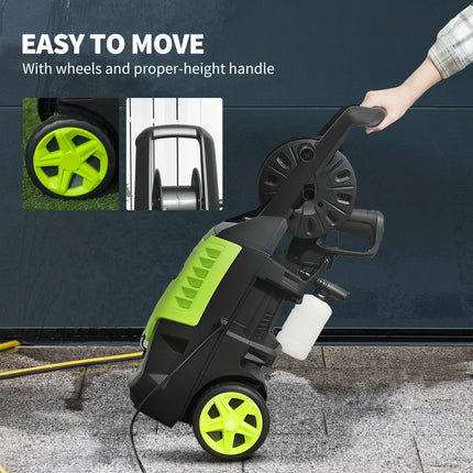 2200W High Pressure Electric Washer 170 Bar 420L/h with Adjustable Nozzle, 6M Hose & Hose Reel for Home Patio Car Driveway - Green Black