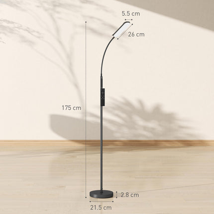 LED Floor Lamp, Standing Lamp with Remote & Touch Control, Stepless Dimmable Colours Temperature & Brightness, 360° Adjustable Gooseneck, 1 Hour Timer, Memory Function for Living Room, Black