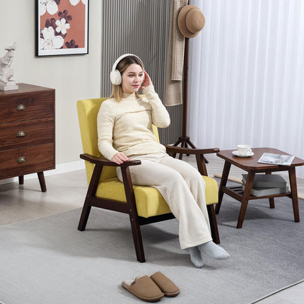 Nordic Velvet Upholstered Accent Armchair with Solid Wood Frame and Thick Padding - Champagne