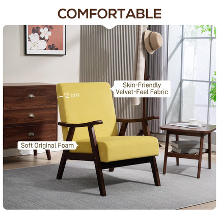 Nordic Velvet Upholstered Accent Armchair with Solid Wood Frame and Thick Padding - Champagne