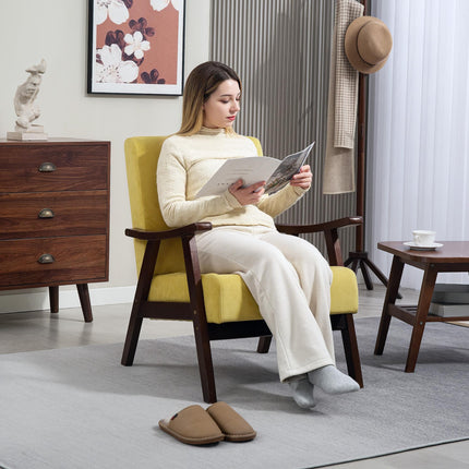 Nordic Velvet Upholstered Accent Armchair with Solid Wood Frame and Thick Padding - Champagne