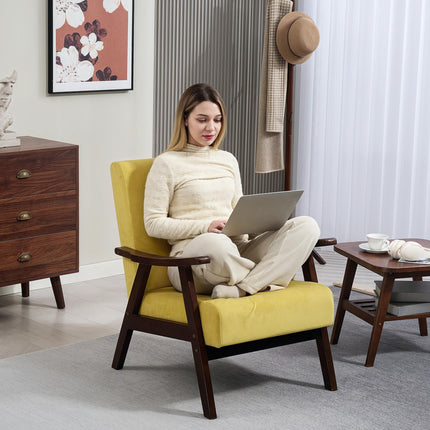 Nordic Velvet Upholstered Accent Armchair with Solid Wood Frame and Thick Padding - Champagne