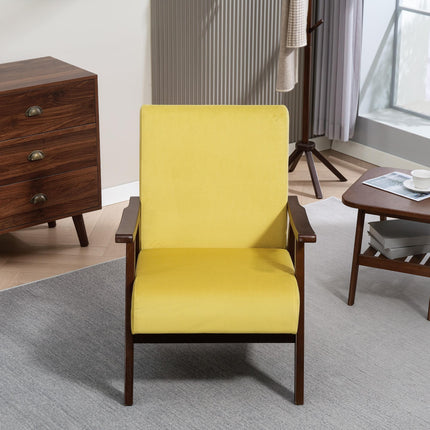 Nordic Velvet Upholstered Accent Armchair with Solid Wood Frame and Thick Padding - Champagne