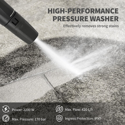 2200W High Pressure Washer, 170 Bar Pressure Washer with Adjustable Nozzle and 6M Hose, 33 x 31.5 x 80.5 cm, Yellow