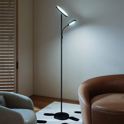 LED Floor Lamp for Living Room, Stepless Dimmable Standing Lamp, Mother and Child Uplighter with Reading Light, 4 Scene Modes, 2700K-6500K Colour Temps, 4 Brightness Levels, Remote Control