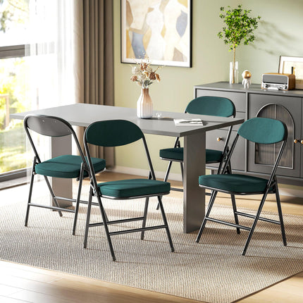 Set of Four Folding Corduroy Seat Chairs - Teal