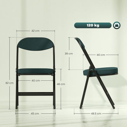 Set of Four Folding Corduroy Seat Chairs - Teal