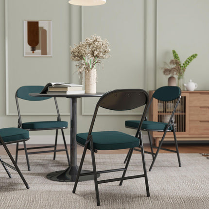 Set of Four Folding Corduroy Seat Chairs - Teal
