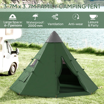 6 Men Tipi Tent with Carry Bag - Green