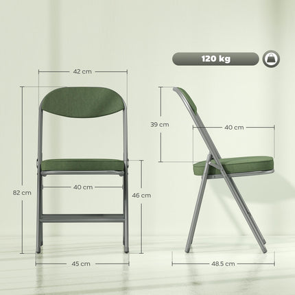 Set of Four Folding Corduroy Seat Chairs - Green