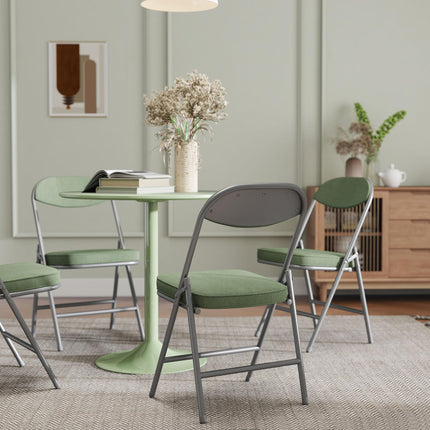 Set of Four Folding Corduroy Seat Chairs - Green