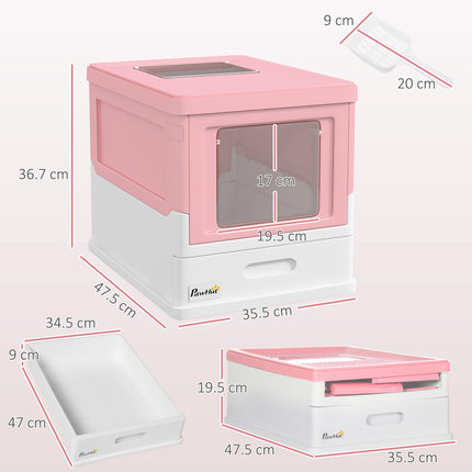 Hooded Cat Litter Box with Scoop Front Entry Portable Pet Toilet - Pink