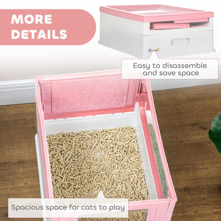 Hooded Cat Litter Box with Scoop Front Entry Portable Pet Toilet - Pink